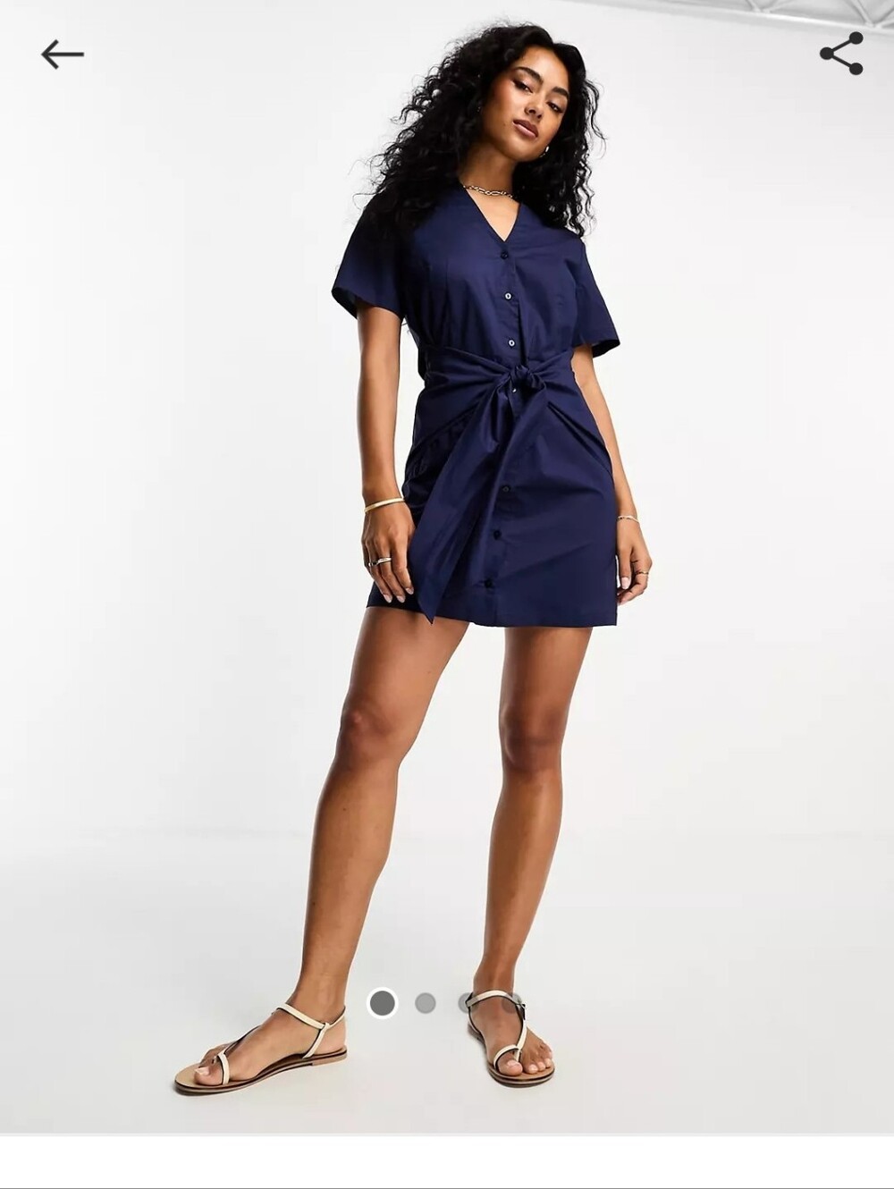 Mango Navy Tie-Waist Short Sleeve Shirt Dress